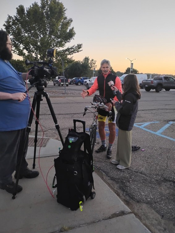 Making Headlines at DALMAC Epic Tour 2025 David Gardner being interviewed by the Channel 10 Wood TV affiliate team during the DALMAC Epic Tour 2025, sharing his inspiring journey and passion.